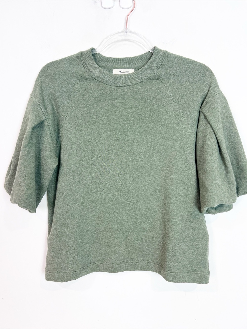 MADEWELL SWEATSHIRT TEE GREEN SHORT PUFF SLEEVE SHIRT WOMENS SZ XXS